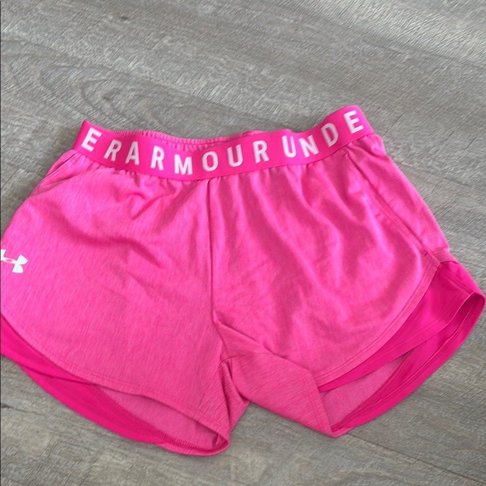 Under Armour Pink Athletic Shorts Lightweight Curved Hem